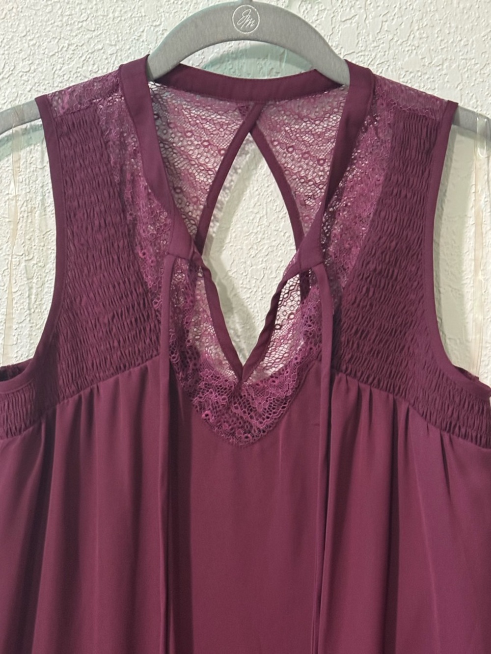 JODI KRISTOPHER Sleeveless Lace Yoke Ruffle Hem Dress S 18” p2p Wine NWOT - Picture 9 of 12